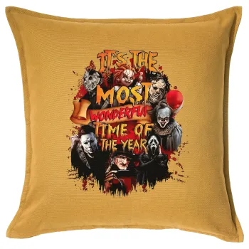 Halloween it's most wonderful time of the year, Μαξιλάρι καναπέ Κίτρινο 100% βαμβάκι, περιέχεται το γέμισμα (50x50cm)