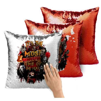 Halloween it's most wonderful time of the year, Μαξιλάρι καναπέ Μαγικό Κόκκινο με πούλιες 40x40cm περιέχεται το γέμισμα