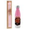 Easter Set, Metallic pink/white (Stainless steel) thermos, double-walled, 500ml & aromatic flat Easter candle (30cm) (PINK)