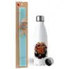 Easter Set, metallic stainless steel water bottle (750ml) & aromatic flat Easter candle (30cm) (TURQUOISE)
