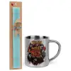 Easter Set, metallic thermal cup (300ml) & aromatic flat Easter candle (30cm) (TURQUOISE)