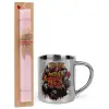 Easter Set, metallic thermal cup (300ml) & aromatic flat Easter candle (30cm) (PINK)