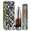 Easter Set, metallic stainless thermos flask (500ml) & scented flat Easter candle (30cm) (GRAY)