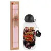 Easter Set, metallic aluminum bottle (500ml) & aromatic flat Easter candle (30cm) (PINK)