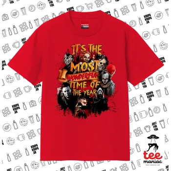 Halloween it's most wonderful time of the year, Κλασικό T-Shirt, διπλής ραφής, χωρίς πλευρικές ραφές ΚΟΚΚΙΝΟ από 100% βαμβάκι. Vegan & OEKO-TEX πιστοποιημένο.