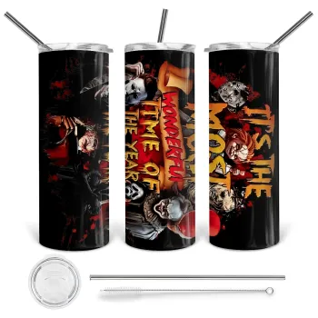 Halloween it's most wonderful time of the year, Tumbler ποτήρι θερμό από ανοξείδωτο ατσάλι 600ml, με μεταλλικό καλαμάκι & βούρτσα καθαρισμού