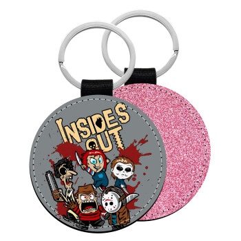 Halloween Inside out, Μπρελόκ Δερματίνη, στρογγυλό ΡΟΖ (5cm)