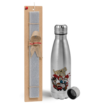 Halloween Inside out, Easter Set, metallic Inox water bottle (750ml) & aromatic flat Easter candle (30cm) (GRAY)
