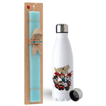 Halloween Inside out, Easter Set, metallic stainless steel water bottle (750ml) & aromatic flat Easter candle (30cm) (TURQUOISE)