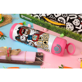 Halloween Inside out, Easter candle, Childrens hot water bottle, stainless steel, with safety straw, PINK (500ml)