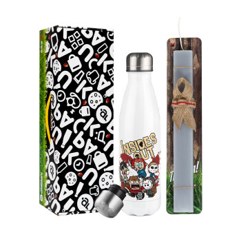 Halloween Inside out, Easter candle, metallic white thermos bottle (500ml) & aromatic flat candle (30cm) (GRAY)