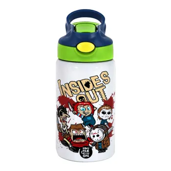 Halloween Inside out, Παιδικό παγούρι θερμό, ανοξείδωτο, με καλαμάκι ασφαλείας, πράσινο/μπλε (350ml)