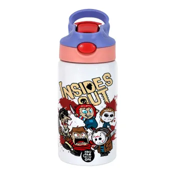 Halloween Inside out, Παιδικό παγούρι θερμό, ανοξείδωτο, με καλαμάκι ασφαλείας, ροζ/μωβ (350ml)