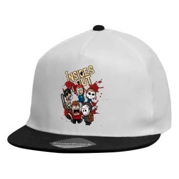 Halloween Inside out, Καπέλο παιδικό Flat Snapback, Λευκό (100% ΒΑΜΒΑΚΕΡΟ, ΠΑΙΔΙΚΟ, UNISEX, ONE SIZE)