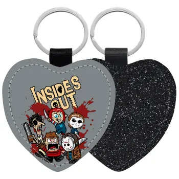 Halloween Inside out, Μπρελόκ PU δερμάτινο glitter καρδιά ΜΑΥΡΟ