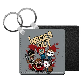 Halloween Inside out, Μπρελόκ Δερματίνη, τετράγωνο ΜΑΥΡΟ (5x5cm)