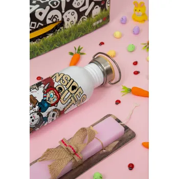 Halloween Inside out, Easter Set, SS Metallic water bottle (620ml, stainless steel) & scented flat Easter candle (30cm) (PINK)