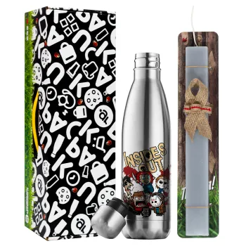 Halloween Inside out, Easter Set, metallic stainless thermos flask (500ml) & scented flat Easter candle (30cm) (GRAY)