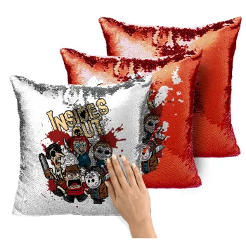 Halloween Inside out, Μαξιλάρι καναπέ Μαγικό Κόκκινο με πούλιες 40x40cm περιέχεται το γέμισμα