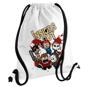 Halloween Inside out, Τσάντα πλάτης πουγκί GYMBAG λευκή, με τσέπη (40x48cm) & χονδρά κορδόνια