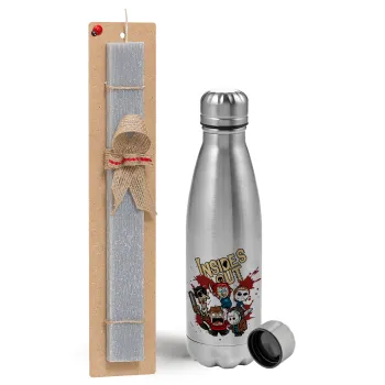 Halloween Inside out, Πασχαλινή Λαμπάδα με μεταλλικό παγούρι Inox (750ml) & κερί αρωματικό πλακέ (30cm) (ΓΚΡΙ)