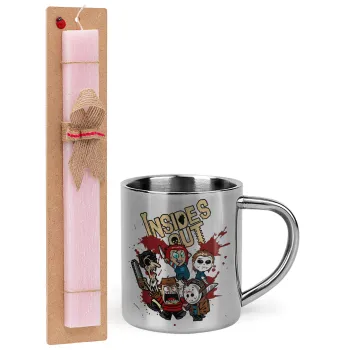 Halloween Inside out, Easter Set, metallic thermal cup (300ml) & aromatic flat Easter candle (30cm) (PINK)