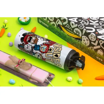 Halloween Inside out, Πασχαλινή Λαμπάδα με Travel Tumbler θερμό με διπλό καπάκι (600ml, BPA free) & κερί αρωματικό πλακέ (30cm) (ΡΟΖ)