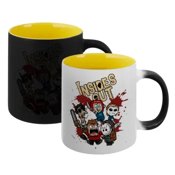 Halloween Inside out, Κούπα Μαγική εσωτερικό κίτρινη, κεραμική 330ml που αλλάζει χρώμα με το ζεστό ρόφημα