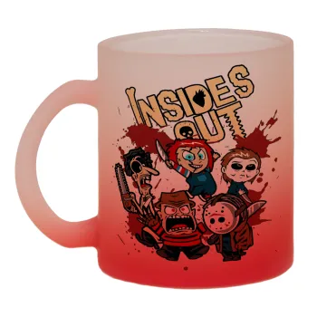 Halloween Inside out, Κούπα γυάλινη δίχρωμη με βάση το κόκκινο ματ, 330ml