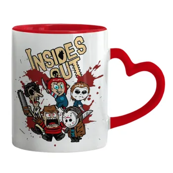 Halloween Inside out, Mug heart red handle, ceramic, 330ml