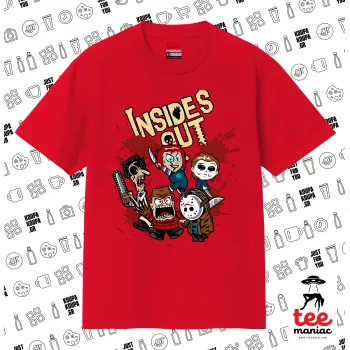 Halloween Inside out, Κλασικό T-Shirt, διπλής ραφής, χωρίς πλευρικές ραφές ΚΟΚΚΙΝΟ από 100% βαμβάκι. Vegan & OEKO-TEX πιστοποιημένο.