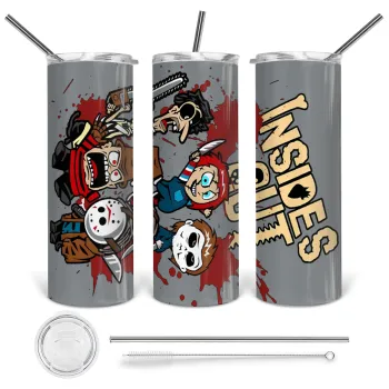 Halloween Inside out, Tumbler ποτήρι θερμό από ανοξείδωτο ατσάλι 600ml, με μεταλλικό καλαμάκι & βούρτσα καθαρισμού