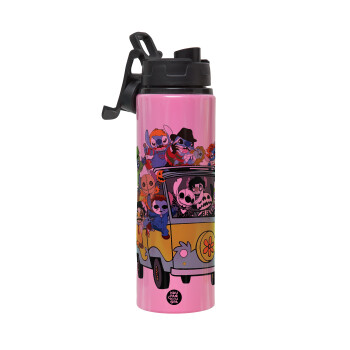 Stitch Halloween scooby car, Μεταλλικό παγούρι νερού με καπάκι ασφαλείας, αλουμινίου 850ml