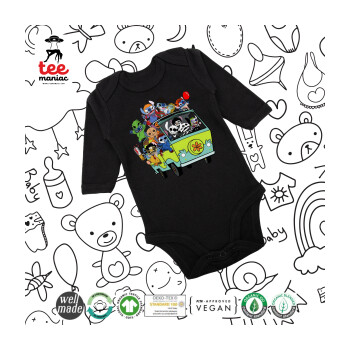 Stitch Halloween scooby car, Μακρυμάνικο βρεφικό φορμάκι, 0-18 μηνών, ΜΑΥΡΟ, 100% Organic Cotton
