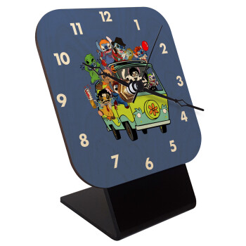 Stitch Halloween scooby car, Quartz Table clock in natural wood (10cm)