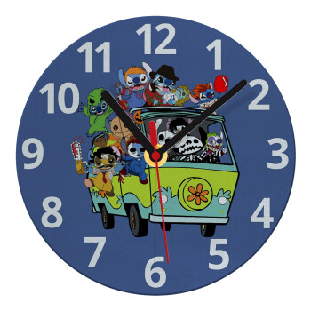 Stitch Halloween scooby car, Ρολόι τοίχου γυάλινο (20cm)