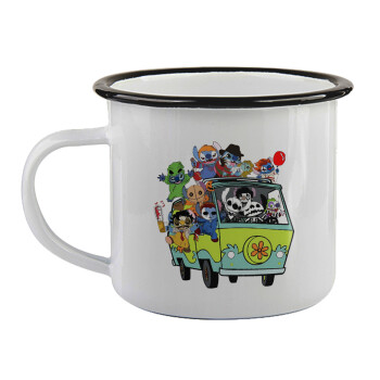 Stitch Halloween scooby car, Κούπα εμαγιέ με μαύρο χείλος 360ml