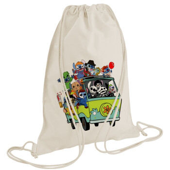 Stitch Halloween scooby car, Backpack bag GYMBAG natural (28x40cm)