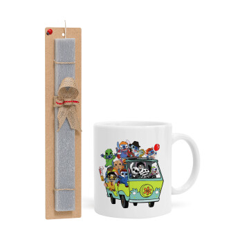 Stitch Halloween scooby car, Easter Set, Ceramic Cup (330ml) & Easter aromatic flat candle (30cm) (GRAY)