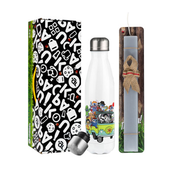 Stitch Halloween scooby car, Easter candle, metallic white thermos bottle (500ml) & aromatic flat candle (30cm) (GRAY)