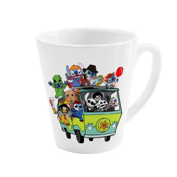 Stitch Halloween scooby car, Κούπα κωνική Latte Λευκή, κεραμική, 300ml