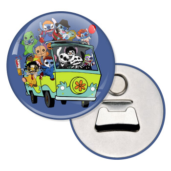 Stitch Halloween scooby car, Μαγνητάκι και ανοιχτήρι μπύρας στρογγυλό διάστασης 5,9cm