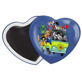 Stitch Halloween scooby car, Μαγνητάκι καρδιά (57x52mm)