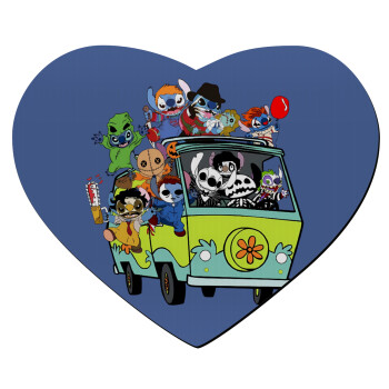 Stitch Halloween scooby car, Mousepad heart 23x20cm