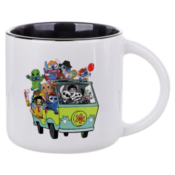 Stitch Halloween scooby car, Κούπα κεραμική 400ml Λευκή/Μαύρη