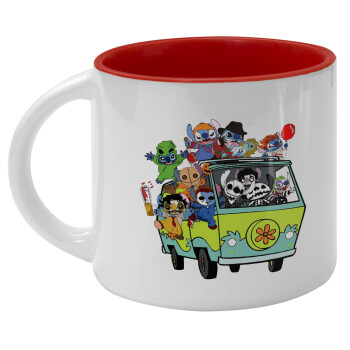 Stitch Halloween scooby car, Κούπα κεραμική 400ml Λευκή/Κόκκινη