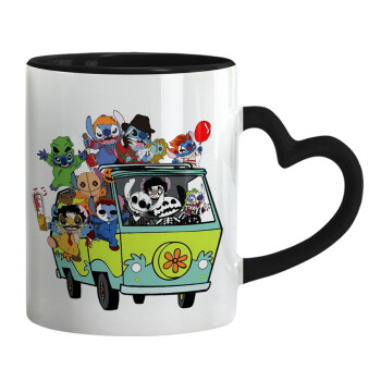 Stitch Halloween scooby car, Mug heart black handle, ceramic, 330ml