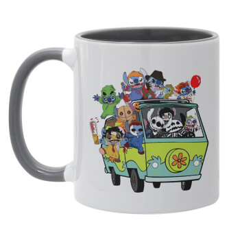 Stitch Halloween scooby car, Κούπα χρωματιστή γκρι, κεραμική, 330ml