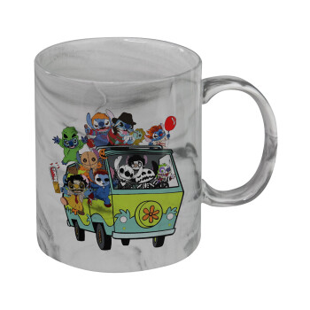 Stitch Halloween scooby car, Κούπα κεραμική, marble style (μάρμαρο), 330ml