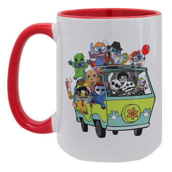 Stitch Halloween scooby car, Κούπα Mega 15oz, κεραμική Κόκκινη, 450ml